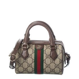 Gucci Ophidia Mini Gg Supreme Canvas & Leather Boston Bag, Brown